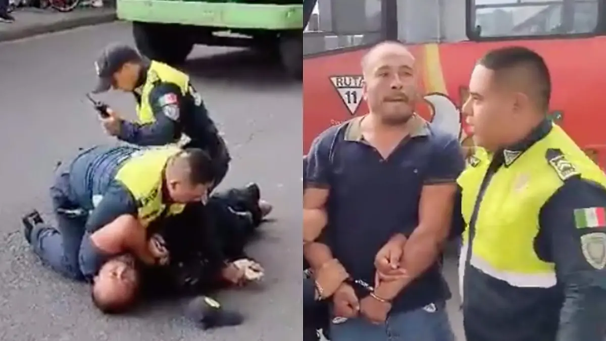 Pelea de policías vs chofer de camión